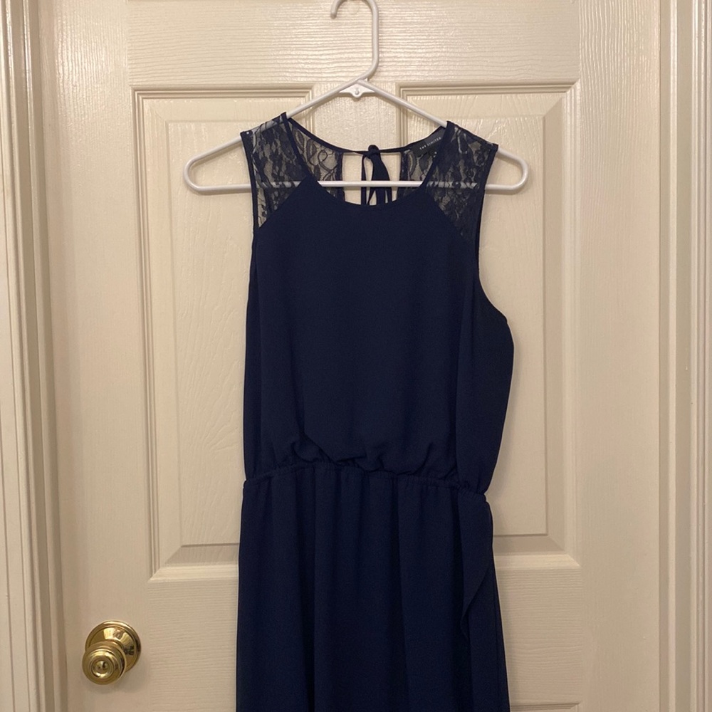 Navy Lace back Hi-Lo Hem Maxi Dress
